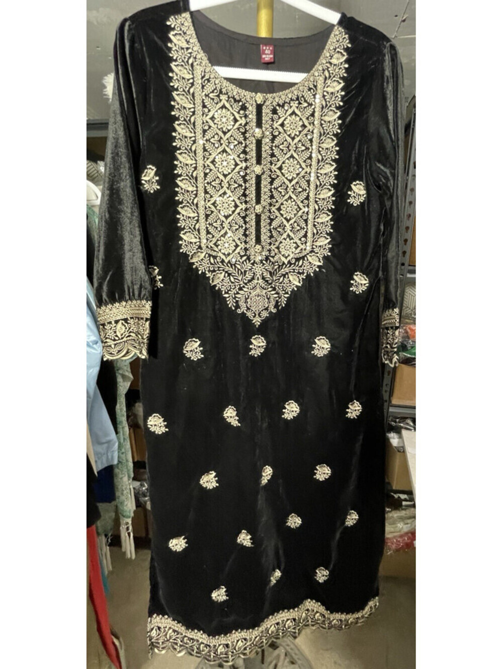 Nazila Couture Velvet Kurti Pakistani Women's Black Kameez Top Indian Dress Sz M